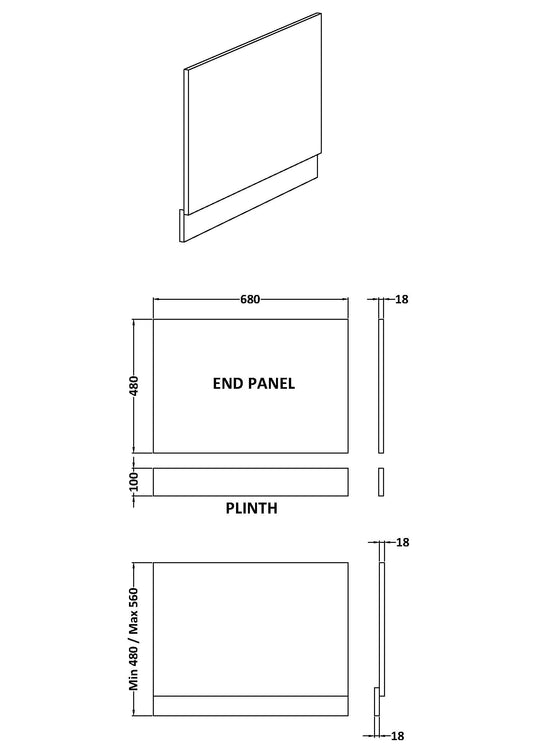 Fusion Straight Bath End Panel & Plinth 700mm