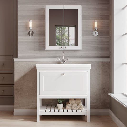 Hudson Reed Bexley 800mm Floor Standing 1 Drawer Vanity Unit with 0 Tap Hole Fireclay Basin