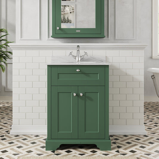 Hudson Reed Old London 620mm Hunter Green Floor Standing Vanity Unit With Grey Marble Top Basin & 1 Tap Hole