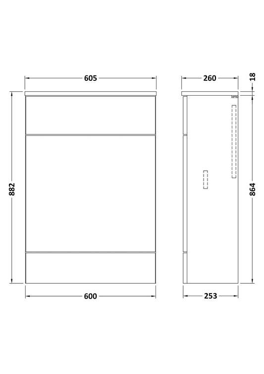 Hudson Reed Fusion 600mm Compact Gloss White Floor Standing Toilet Unit With Top
