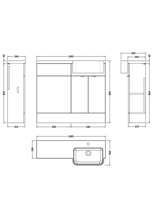 Hudson Reed Fusion 1000mm Bleached Oak Combination Unit & Right Hand Semi Recessed Basin With Soft Close Doors