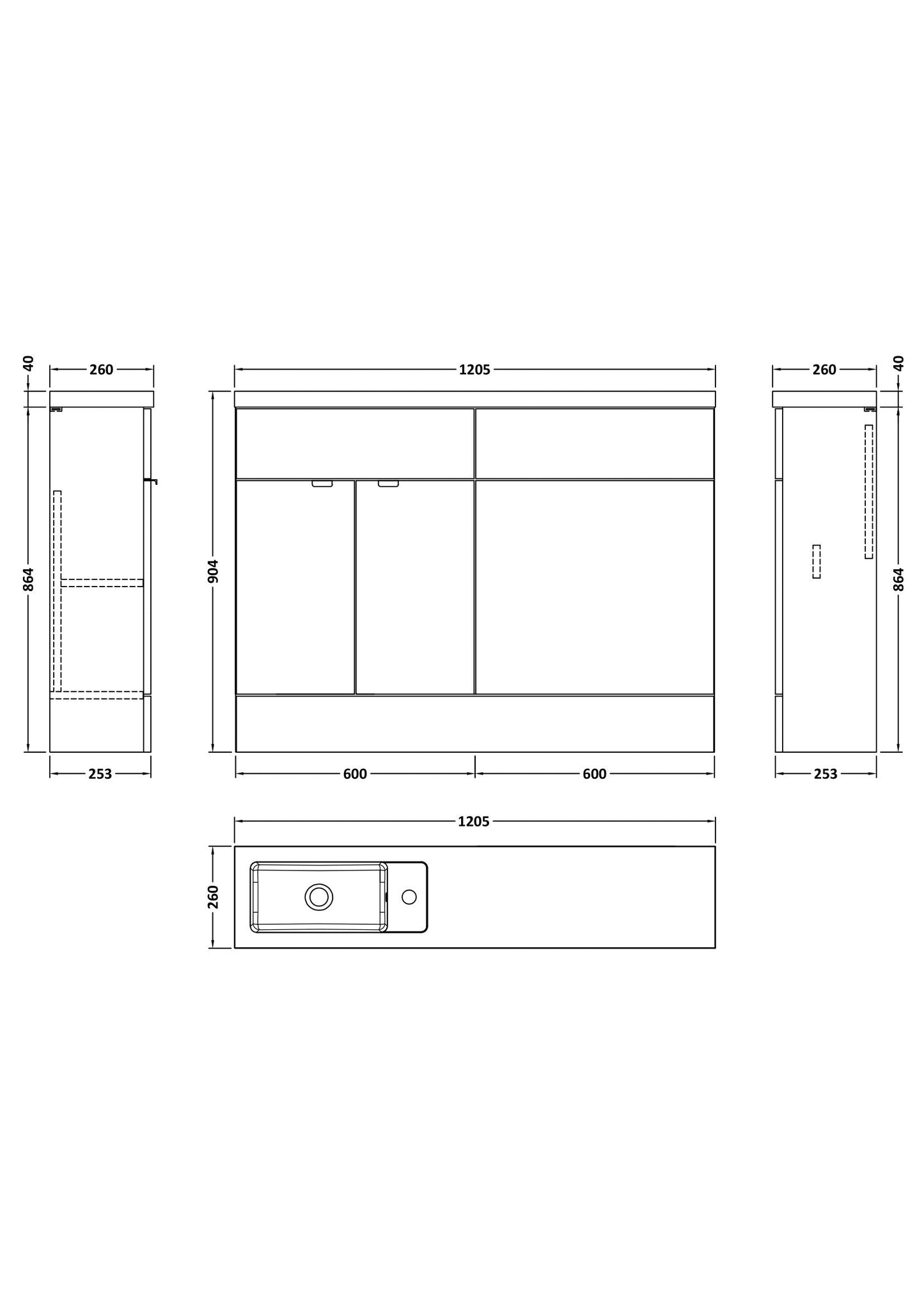 Hudson Reed Fusion 1200mm Anthracite Woodgrain Floor Standing 2 Door Basin & Toilet Combination Unit
