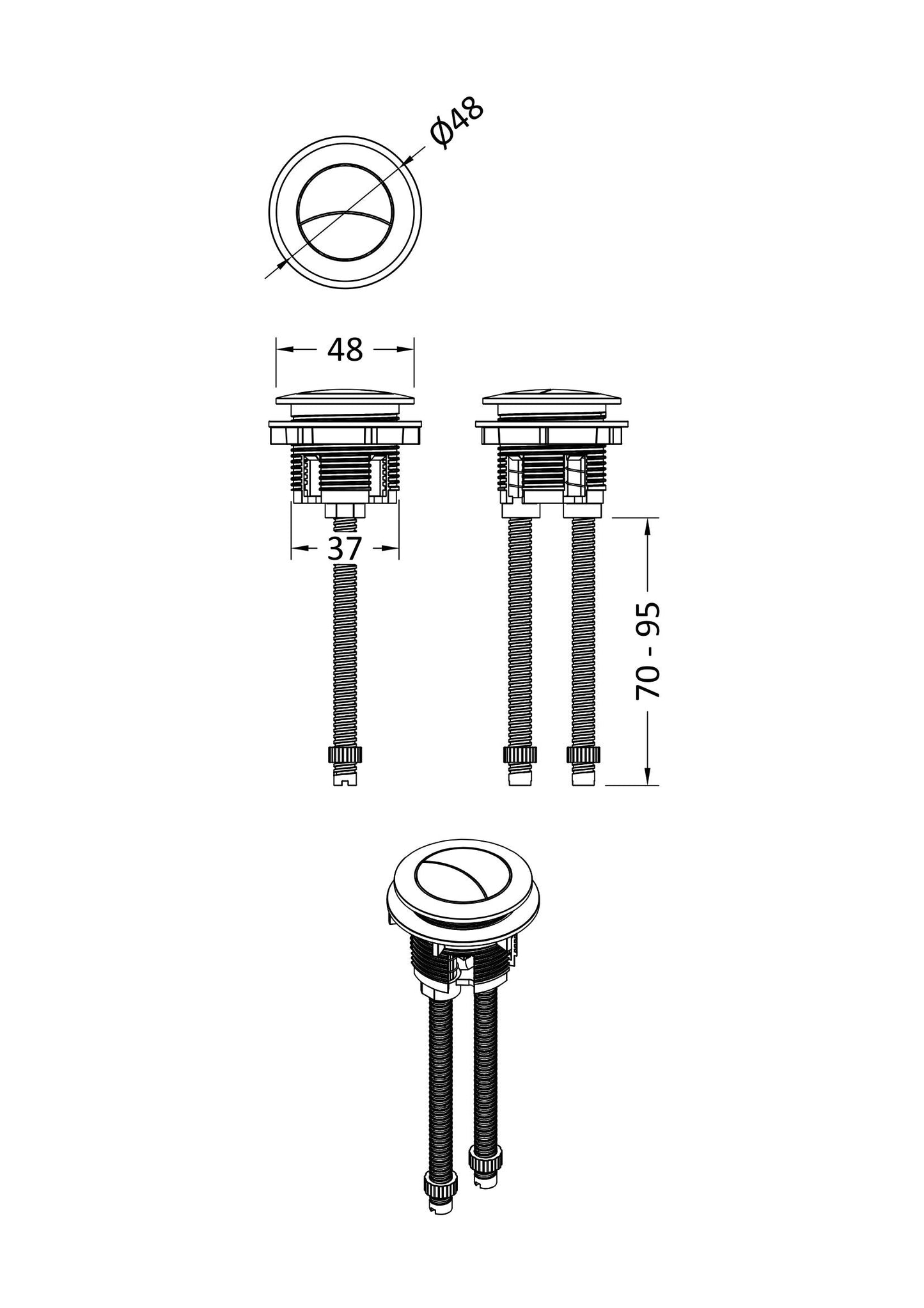 Matt Black Cistern Push Button