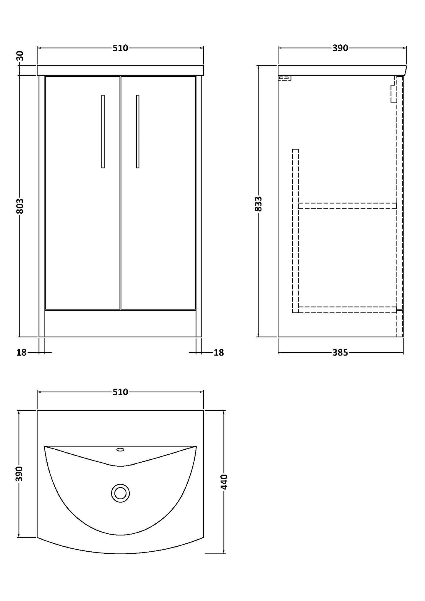 Hudson Reed Juno 500mm Autumn Oak Floor Standing 2-Door Vanity Unit With 1 Tap Hole Basin