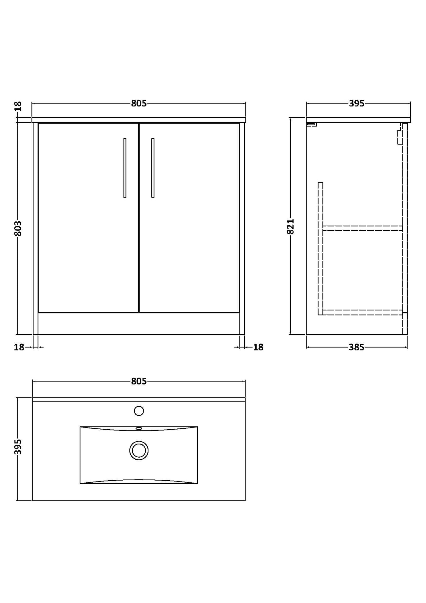 Hudson Reed Juno 800mm Floor Standing 2-Door Vanity Unit With 1 Tap Hole Basin