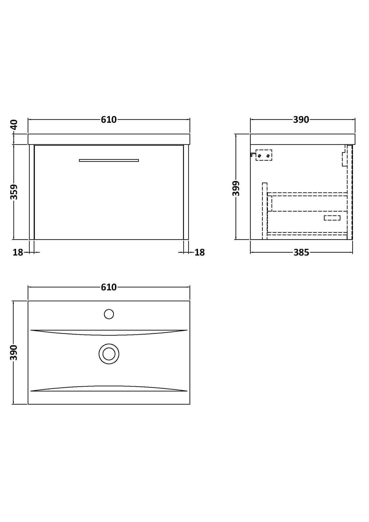 Hudson Reed Juno 600mm Coastal Grey Wall Hung Single Drawer Vanity Unit With 1 Tap Hole Basin