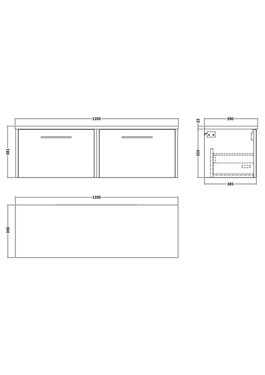 Hudson Reed Juno 1200mm Wall Hung 2-Drawer Vanity Unit With Laminate Worktop