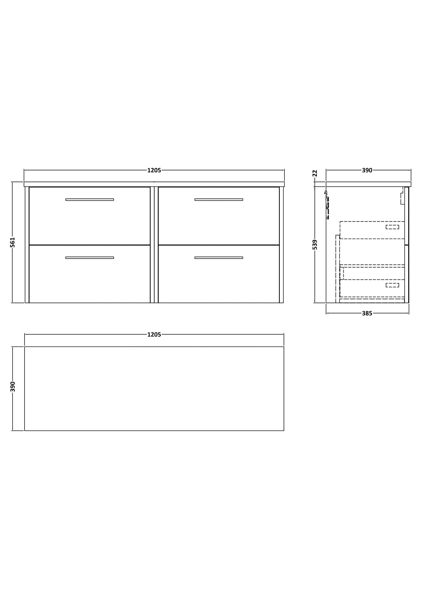 Hudson Reed Juno 1200mm Wall Hung 4-Drawer Vanity Unit Including Laminate Worktop & Handles