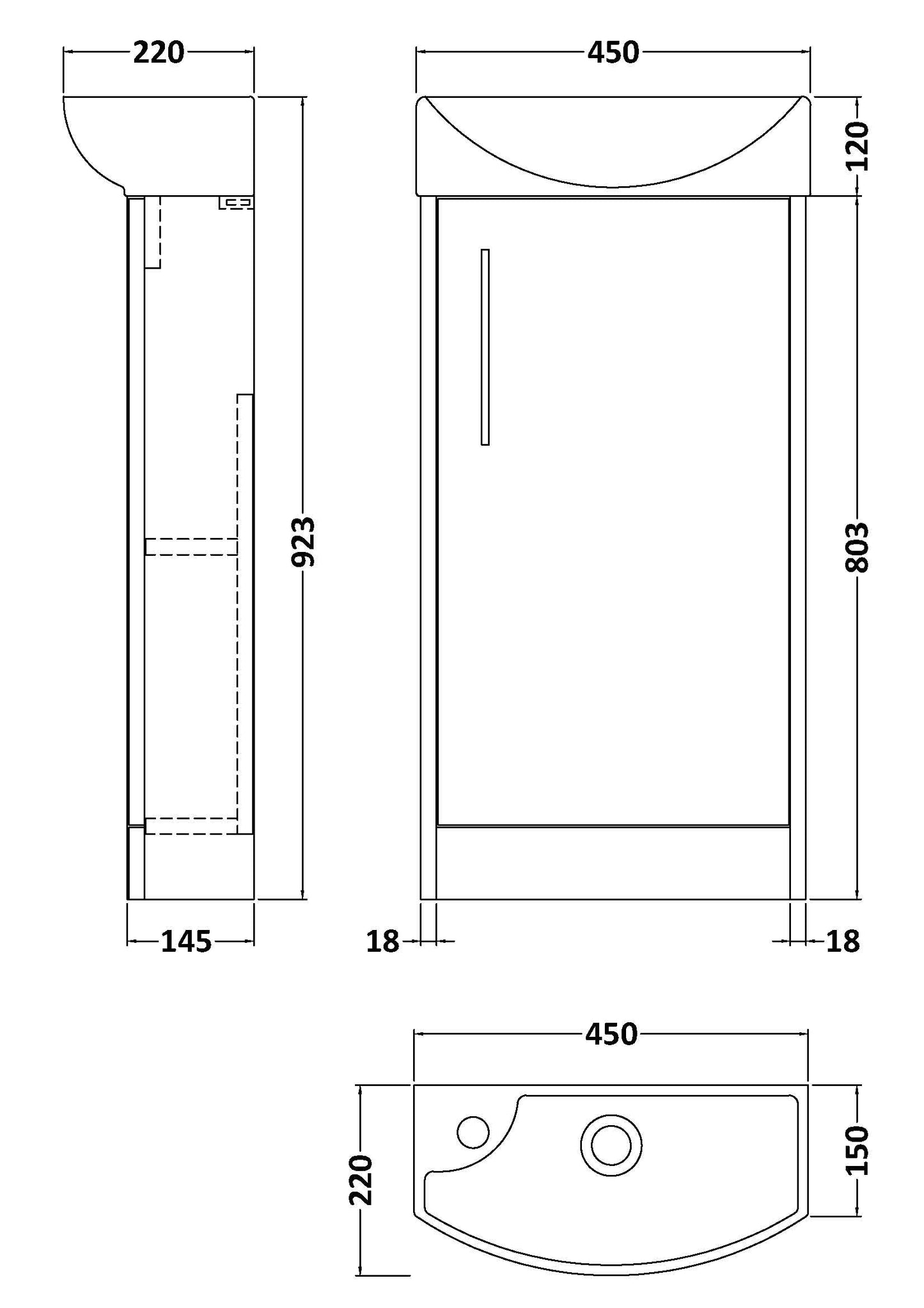 Hudson Reed Juno Compact 440mm Midnight Blue Floor Standing Vanity Unit With 1 Tap Hole Basin
