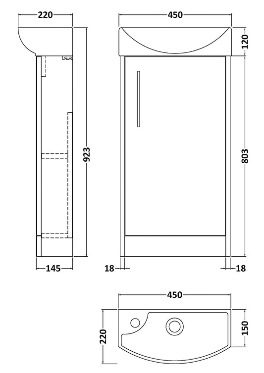 Hudson Reed Juno Compact 440mm Midnight Blue Floor Standing Vanity Unit With 1 Tap Hole Basin