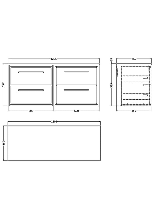 Hudson Reed Lille 1205mm Wall Hung 4-Drawer Vanity Unit With Worktop