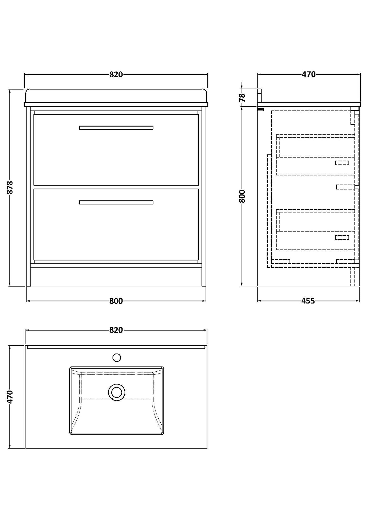 Hudson Reed Lille 800mm Bleached Oak Floor Standing 2-Drawer Vanity Unit with Marble Worktop Basin