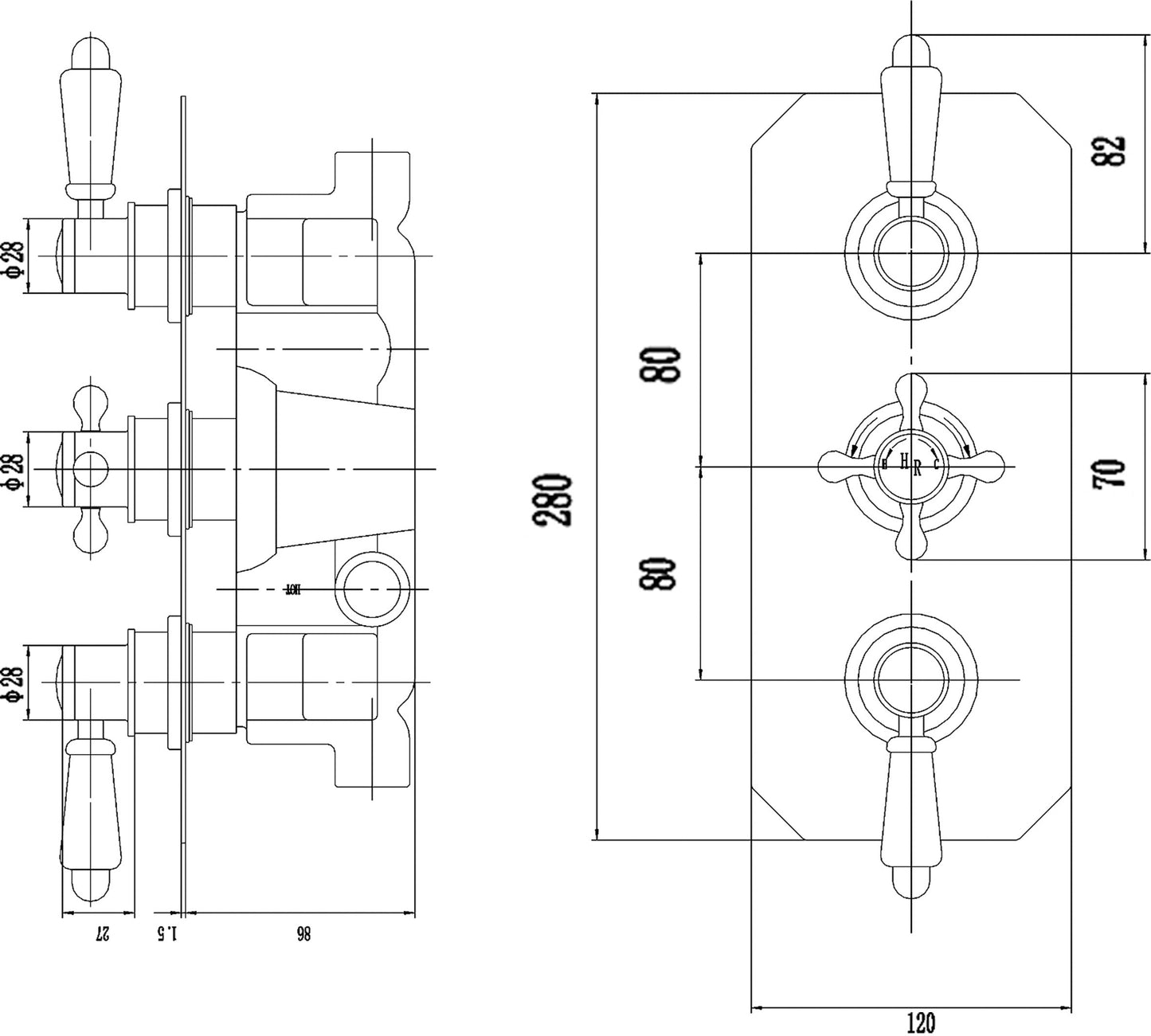 White Topaz Triple Thermostatic Shower Valve