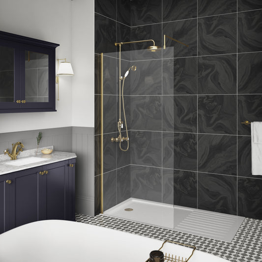 1400mm Wetroom Screen With Brass Support Bar