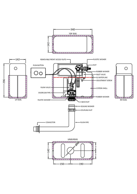 Ceramics Accessories Pneumatic Dual Flush Universal Access Concealed Cistern