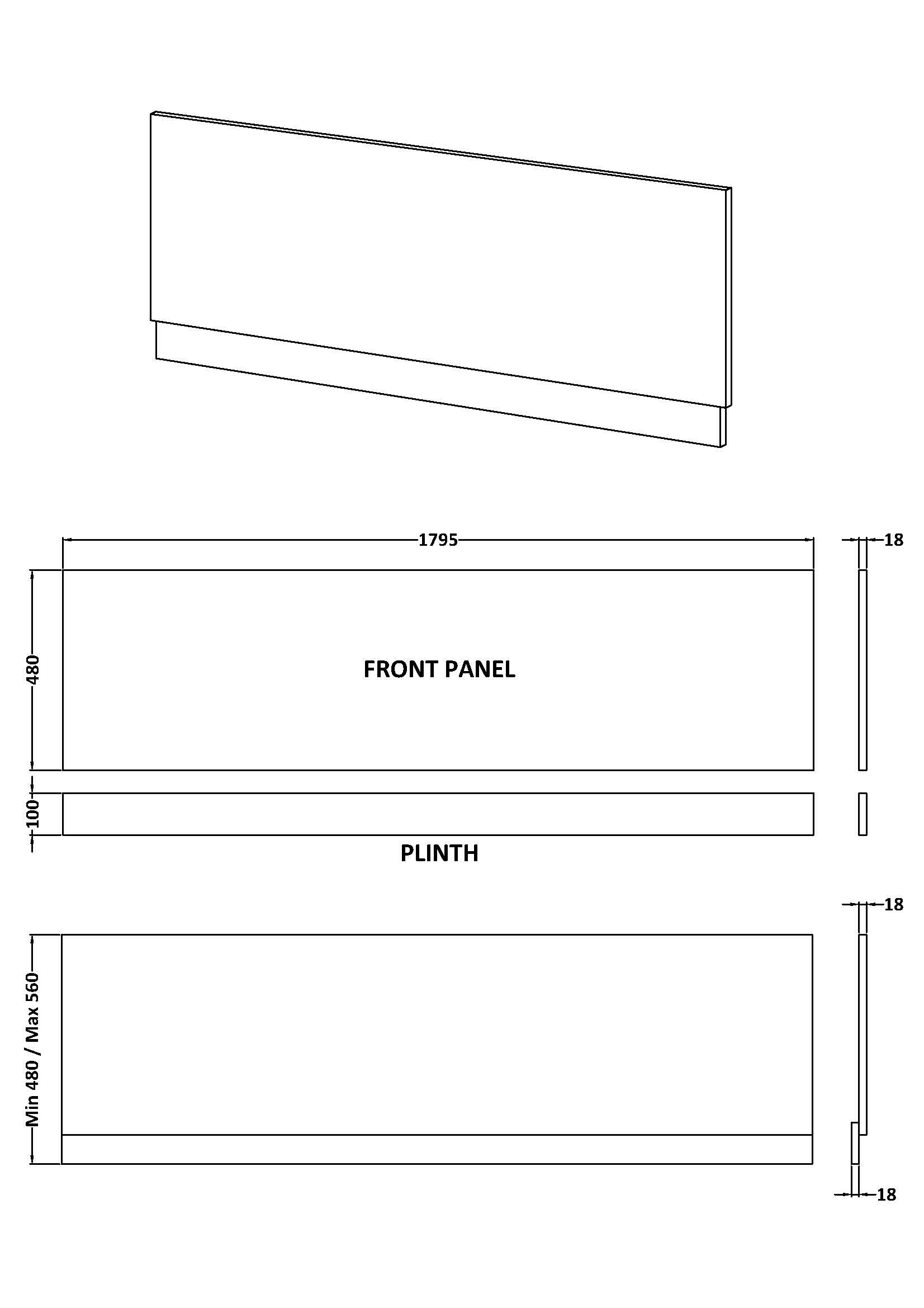 Fusion Bath Front Panel 1800mm