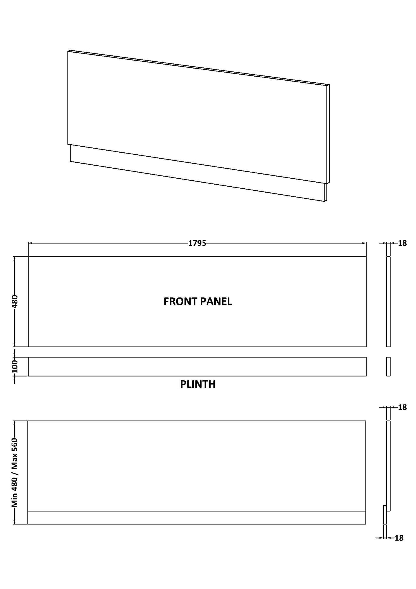Havana Straight Shower Bath Front Panel & Plinth, 1800mm