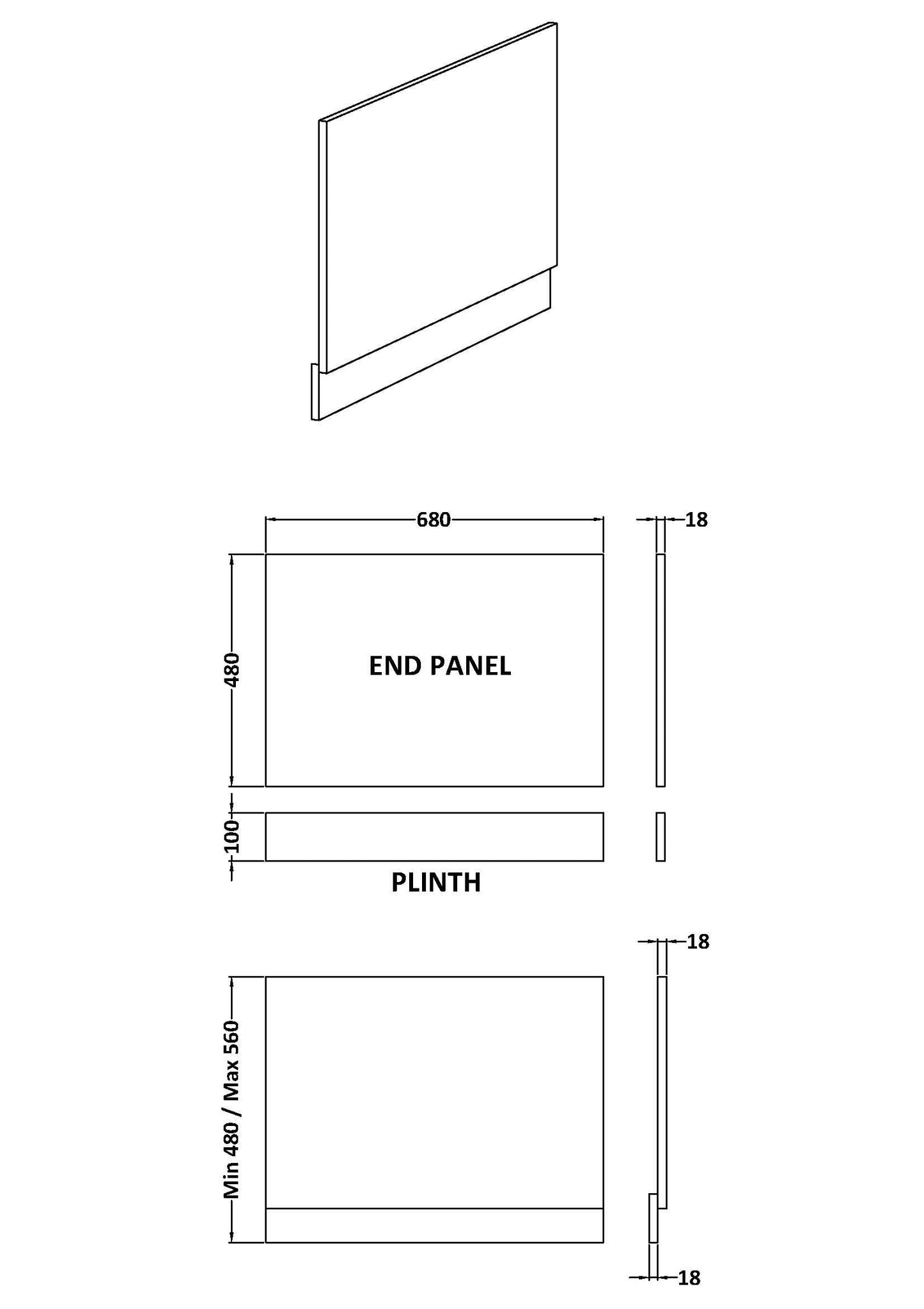 Havana Straight Shower Bath End Panel & Plinth, 700mm