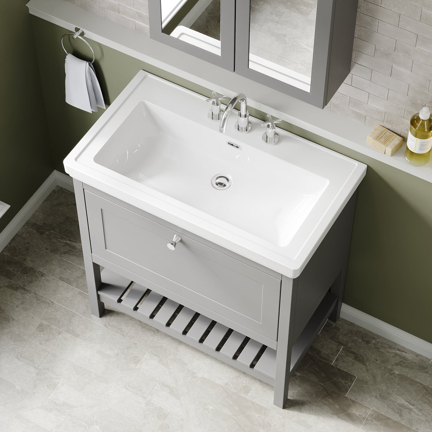 Hudson Reed Bexley 830mm Floor Standing 1 Drawer Vanity Unit With 3 Tap Hole Fireclay Basin