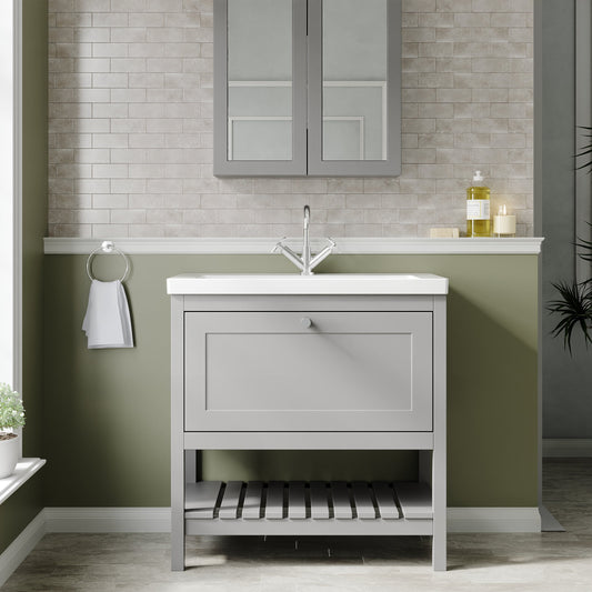Hudson Reed Bexley Traditional 800mm Cool Grey 1 Drawer Floor Standing Vanity Unit with Basin
