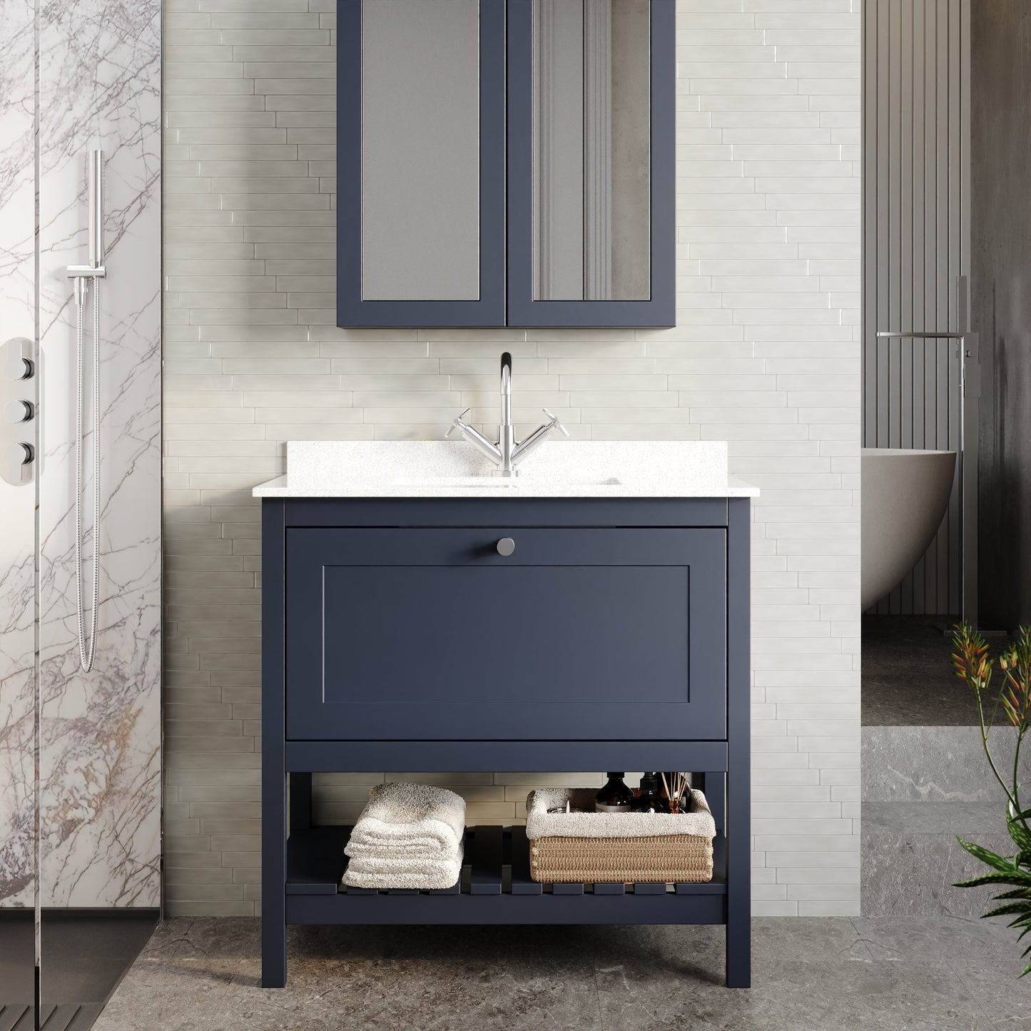 Bexley Floor Standing 1 Drawer Vanity & Single Bowl 1 Tap Hole Marble Top, 800mm