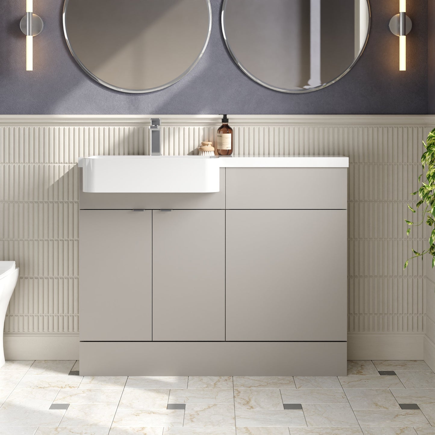 Hudson Reed Fusion 1100mm Pebble Grey Left Hand Semi Recessed Combination Unit with Soft Close Doors & Handles