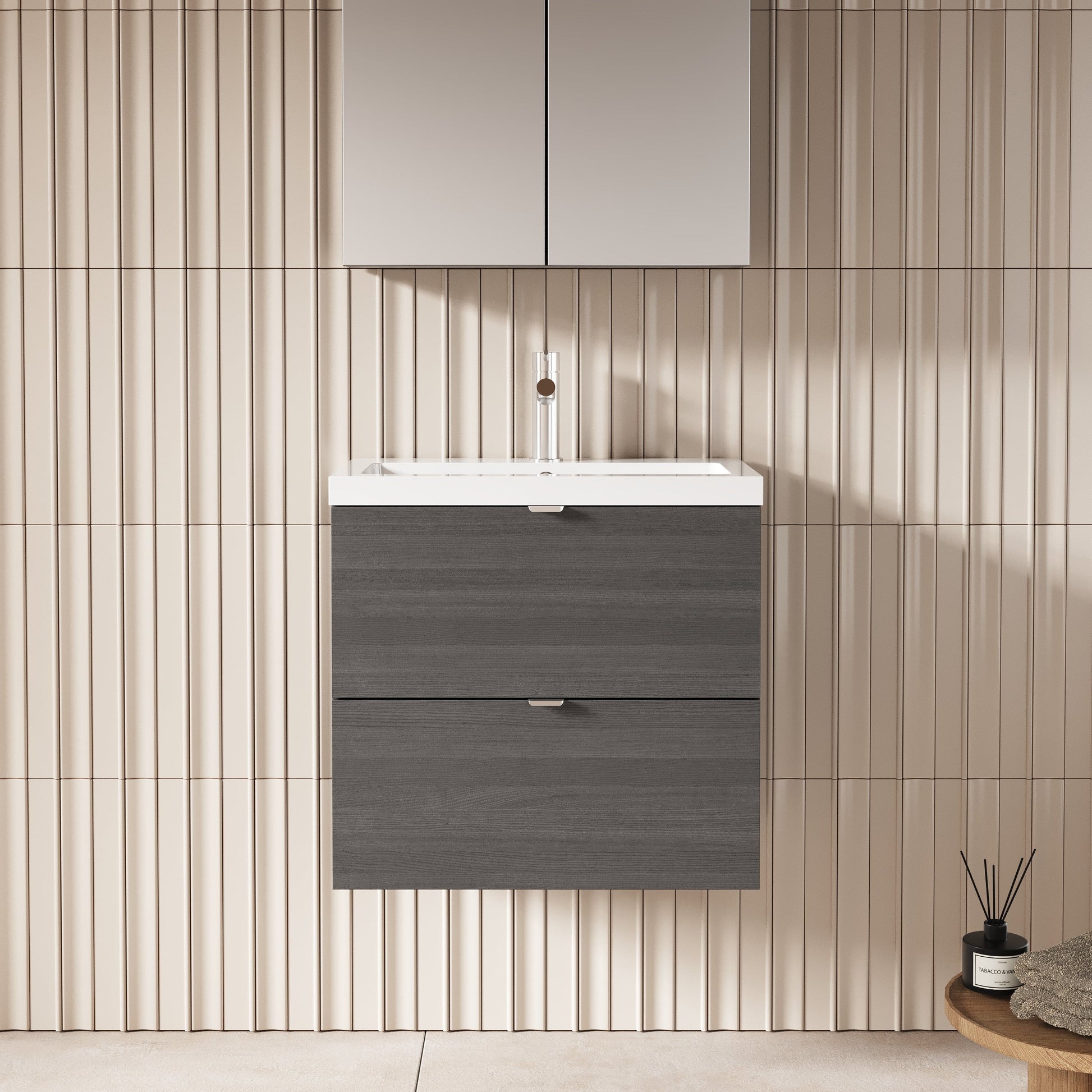 Hudson Reed Fusion 600mm Wall Hung 2 Drawer Vanity Unit with Soft Close Drawers & Basin