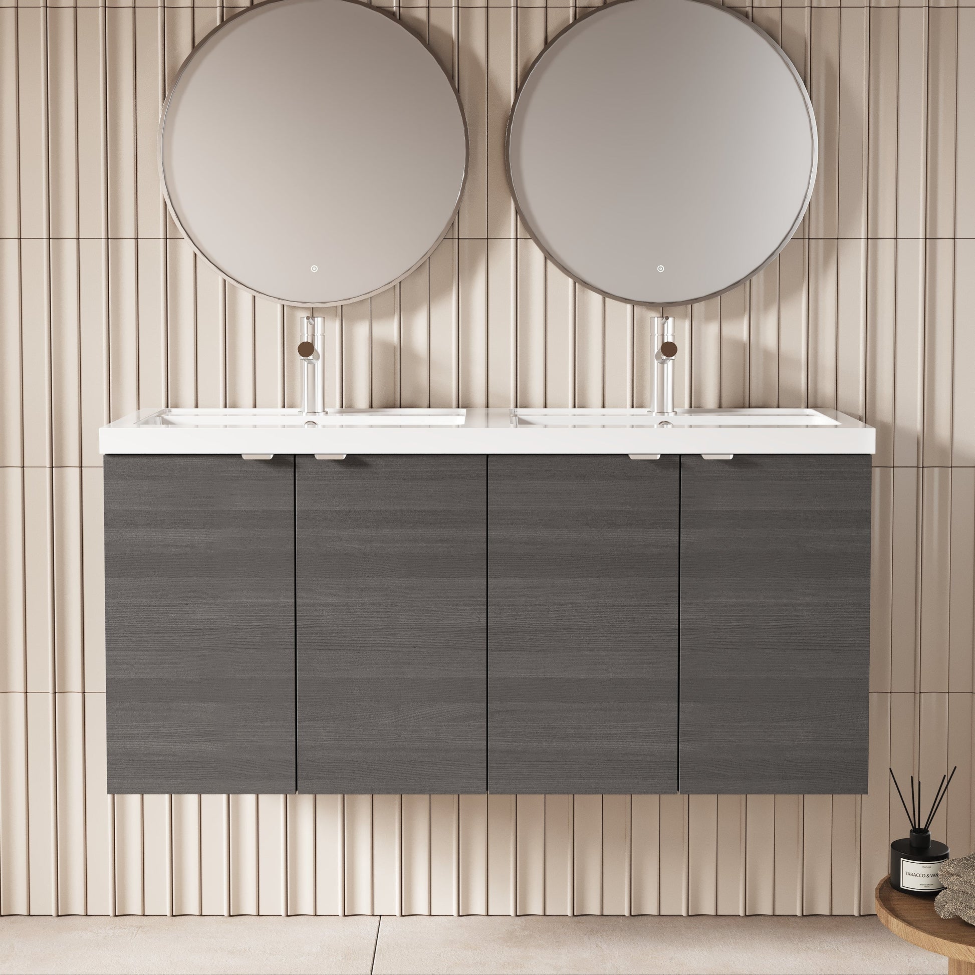 Hudson Reed Fusion 1200mm Anthracite Woodgrain Wall Hung Vanity Unit with Double Basin