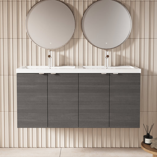 Hudson Reed Fusion 1200mm Anthracite Woodgrain Wall Hung Vanity Unit with Double Basin