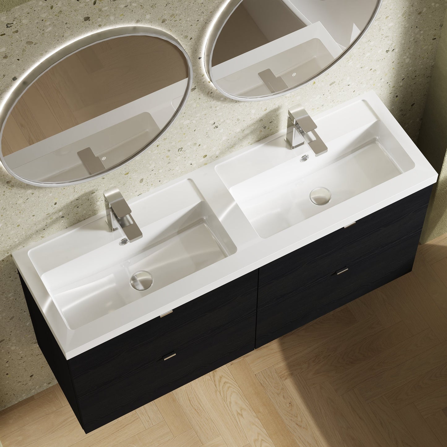 Hudson Reed Fusion 1200mm Wall Hung 4 Drawer Vanity Unit With Twin Polymarble Basin