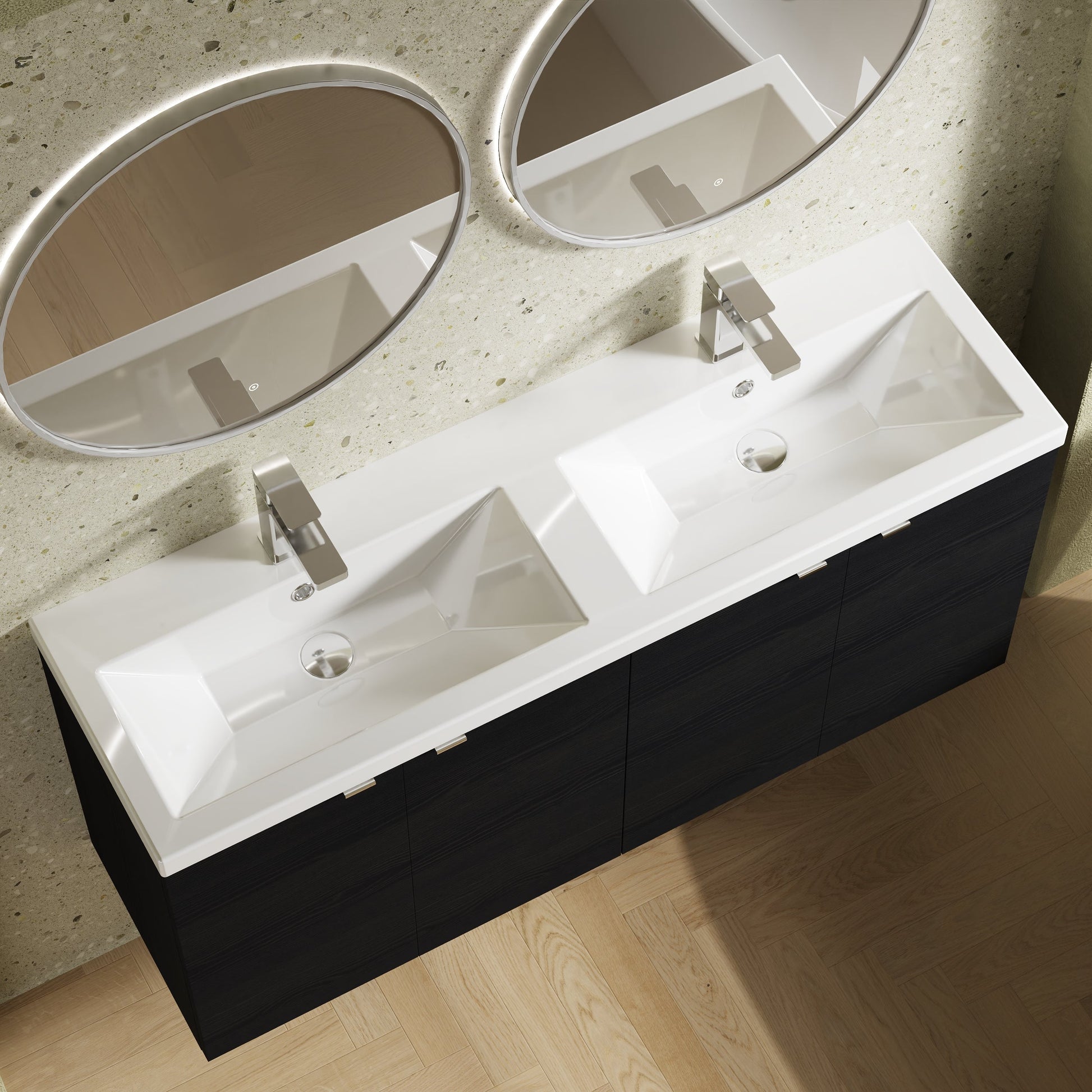 Hudson Reed Fusion 1200mm Charcoal Black Wall Hung 2 Door Vanity Unit & Twin Ceramic Basin