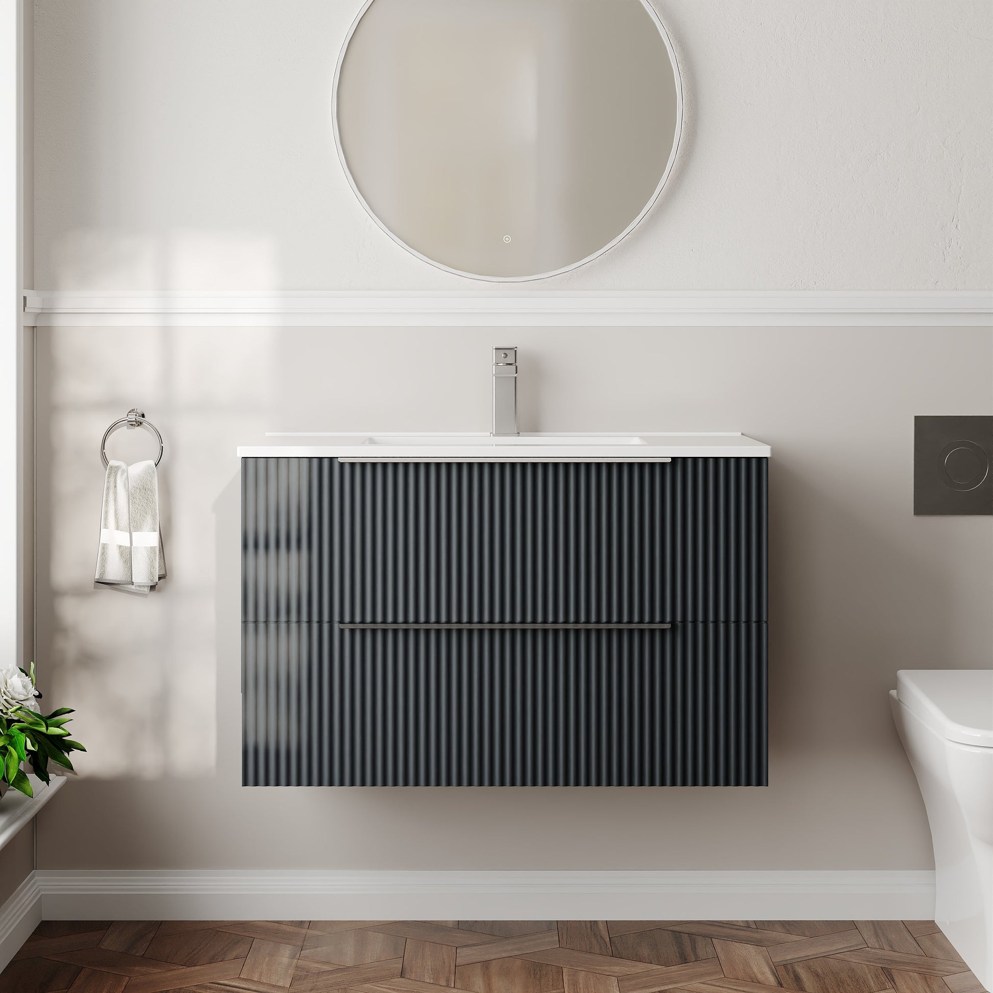 Hudson Reed Fluted 800mm Soft Black Wall Hung 2-Drawer Vanity Unit With Basin