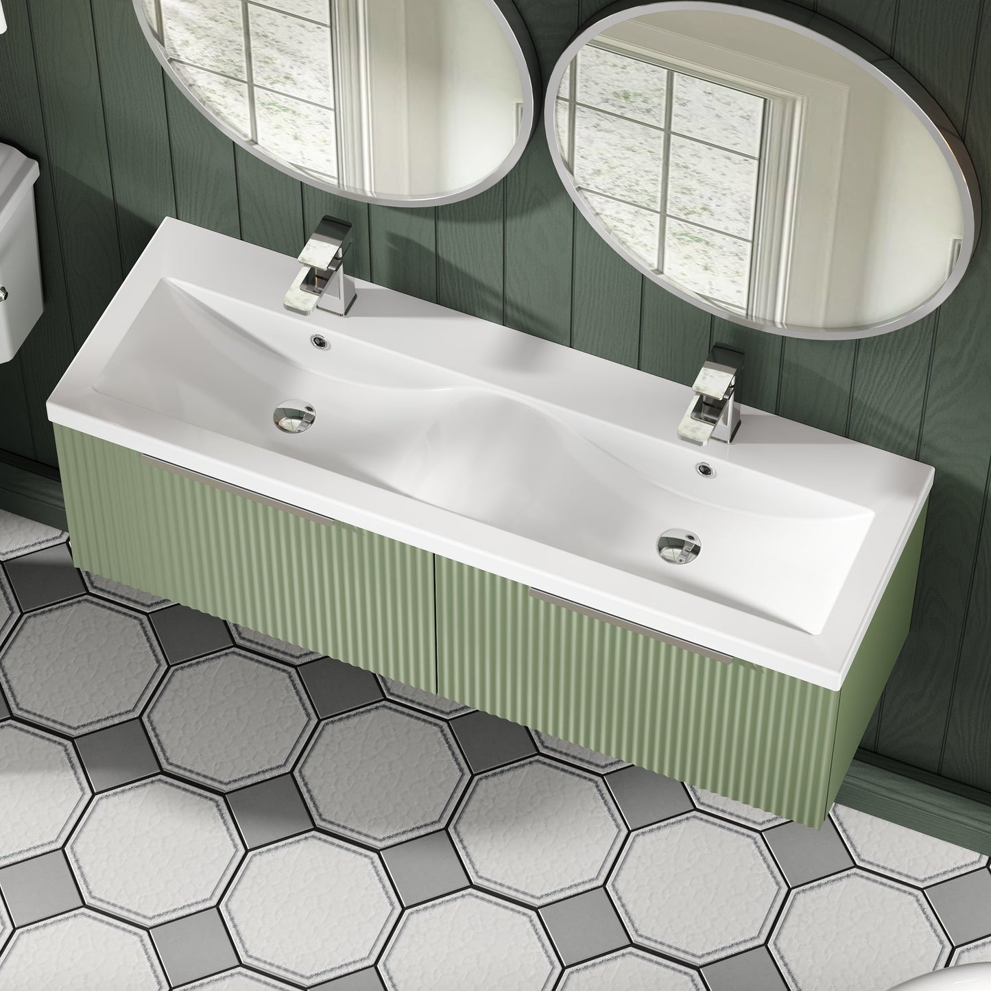 Hudson Reed Fluted 1200mm Wall Hung 2-Drawer Vanity and Double Basin