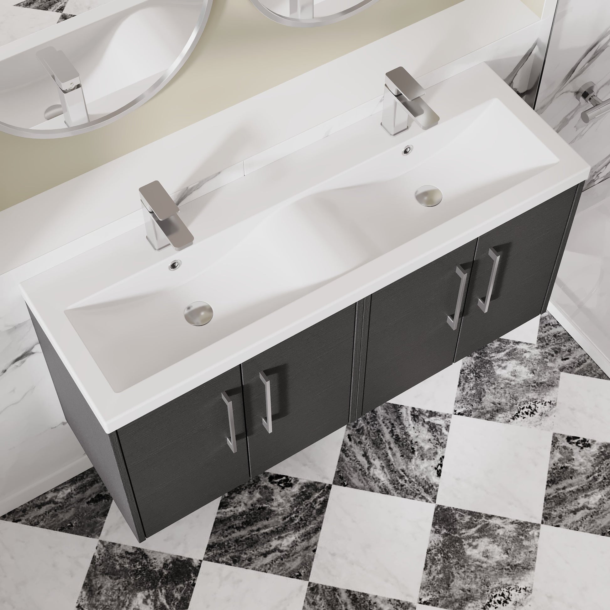 Hudson Reed Juno 1205mm Graphite Grey Wall Hung 4-Door Vanity Unit & Double Basin with Soft Close Doors