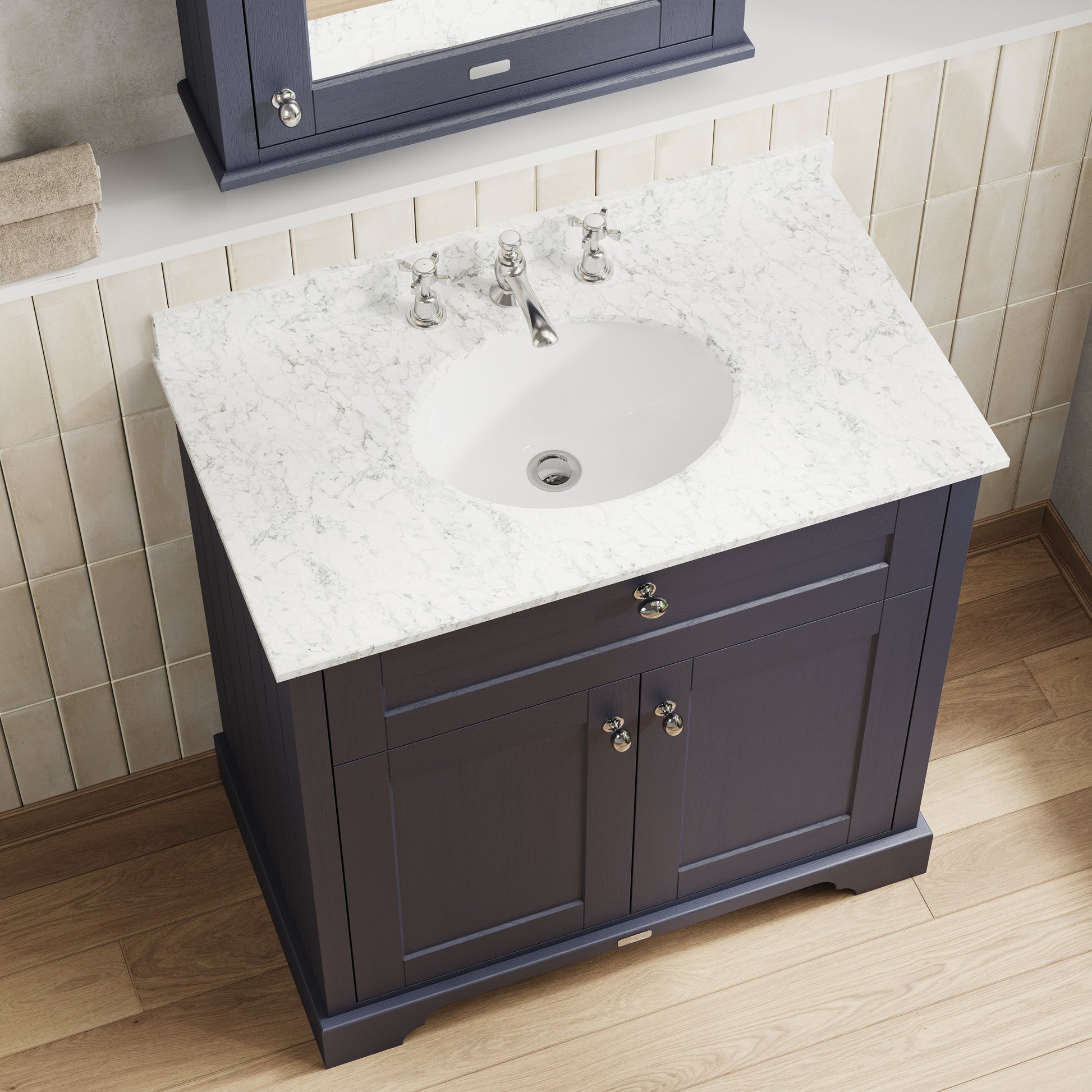 Hudson Reed Old London 800mm Floor Standing 2 Door Vanity Unit with 3 Tap Hole Grey Marble Top Basin