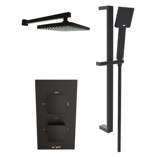 Nero Square Concealed Therm. Shower Valve with diverter Matt Black