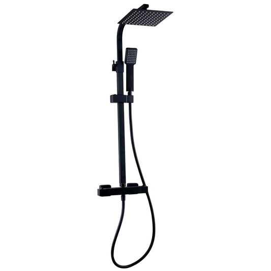 NERO SQUARE THERMOSTATIC EXPOSED BAR SHOWER WITH OVERHEAD DRENCHER AND SLIDING HANDSET