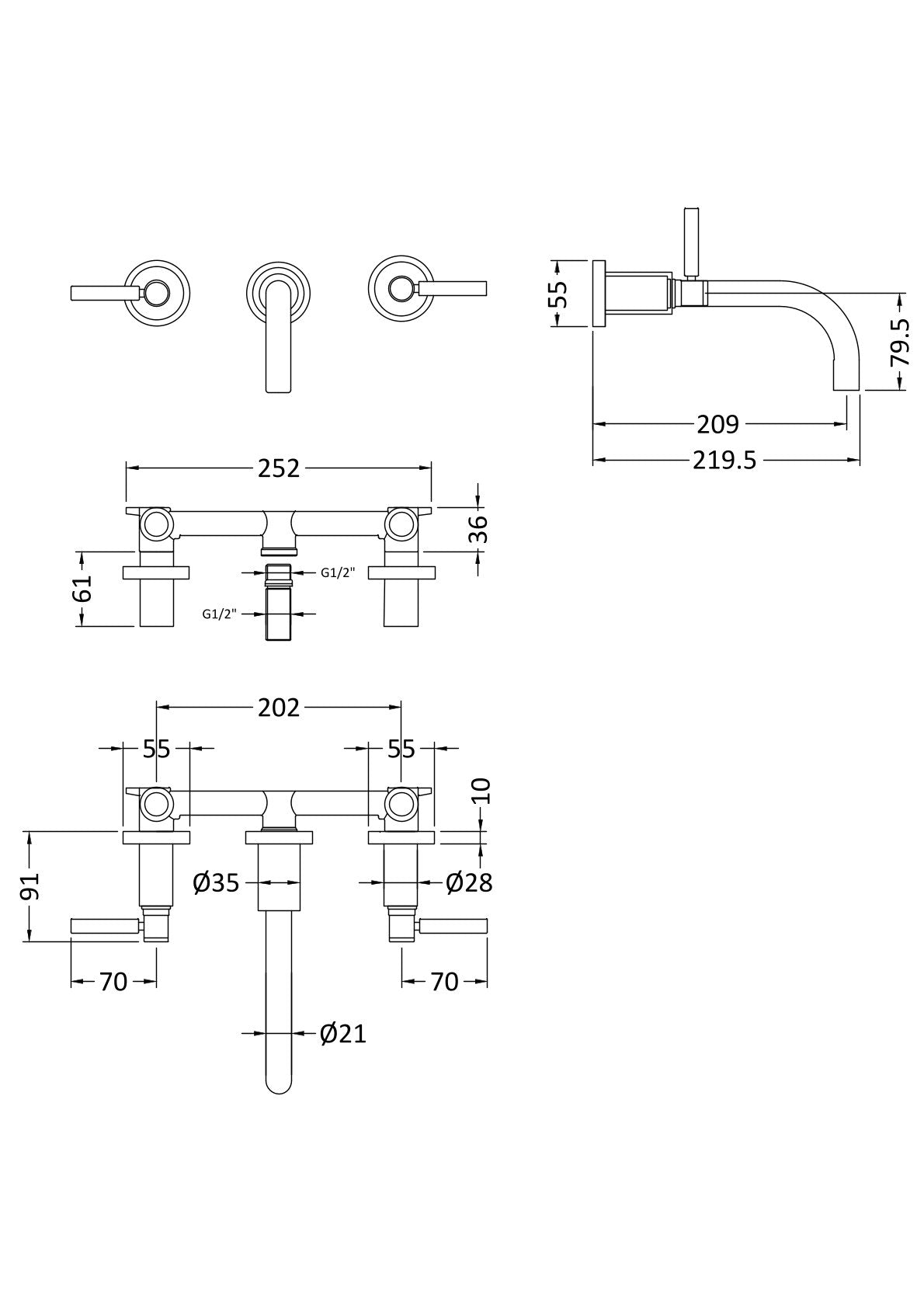 Tec Lever Wall Mounted Basin Mixer