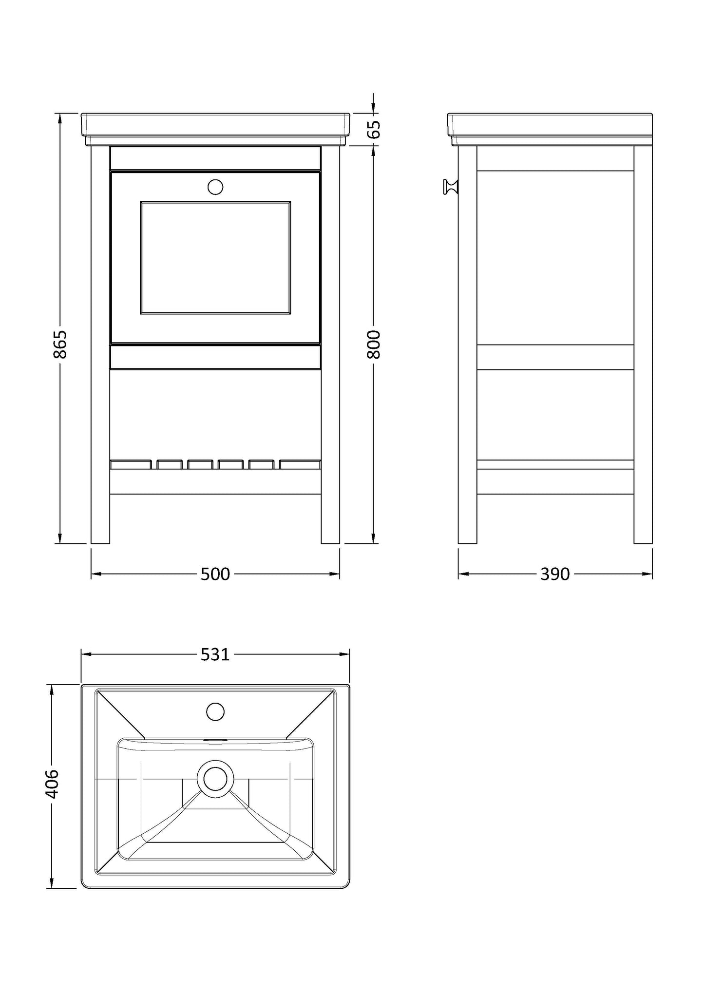 Hudson Reed Bexley 500mm Fern Green Floor Standing 1 Drawer Vanity Unit with 1 Tap Hole Basin