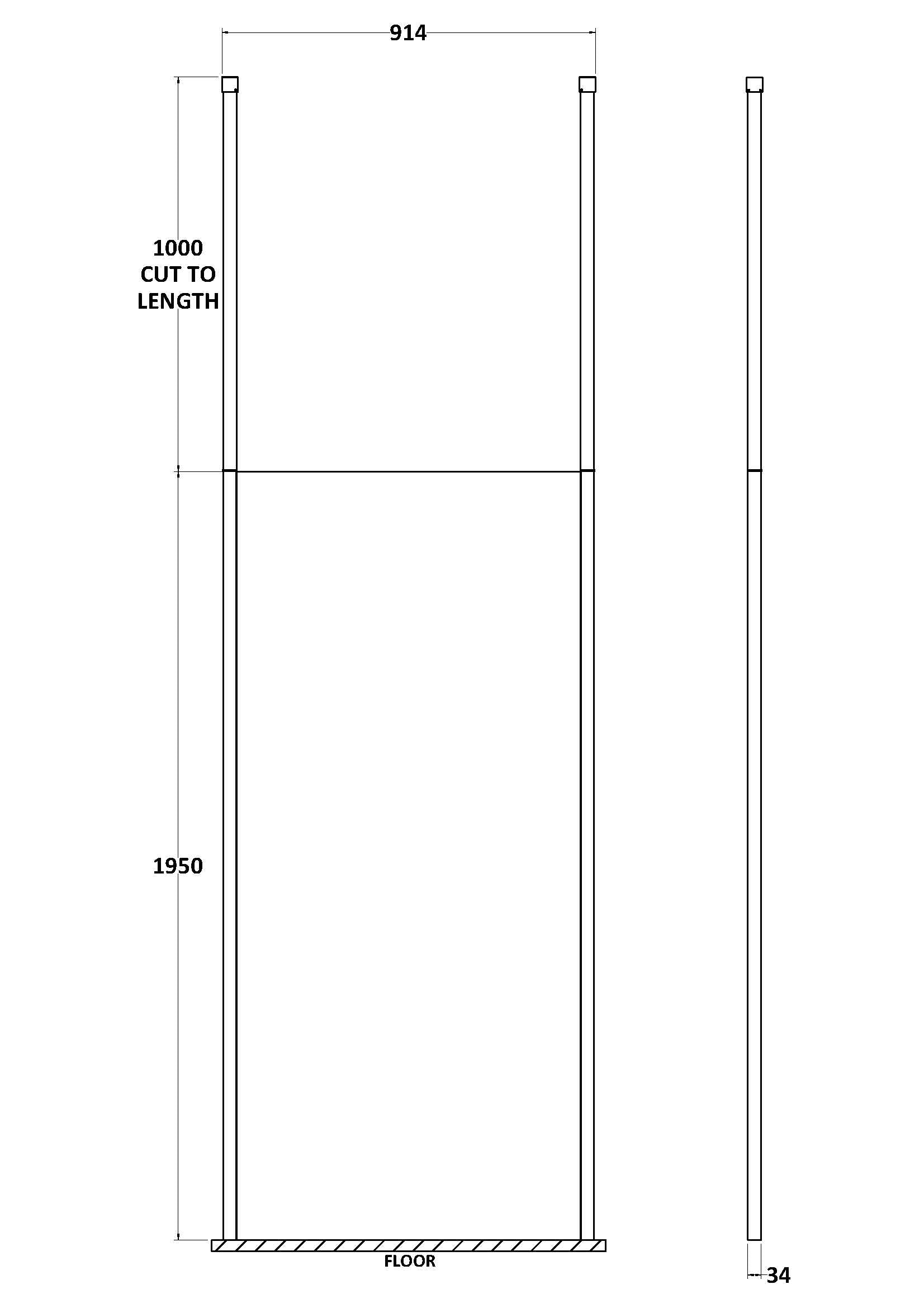 900mm Wetroom Screen with Ceiling Posts
