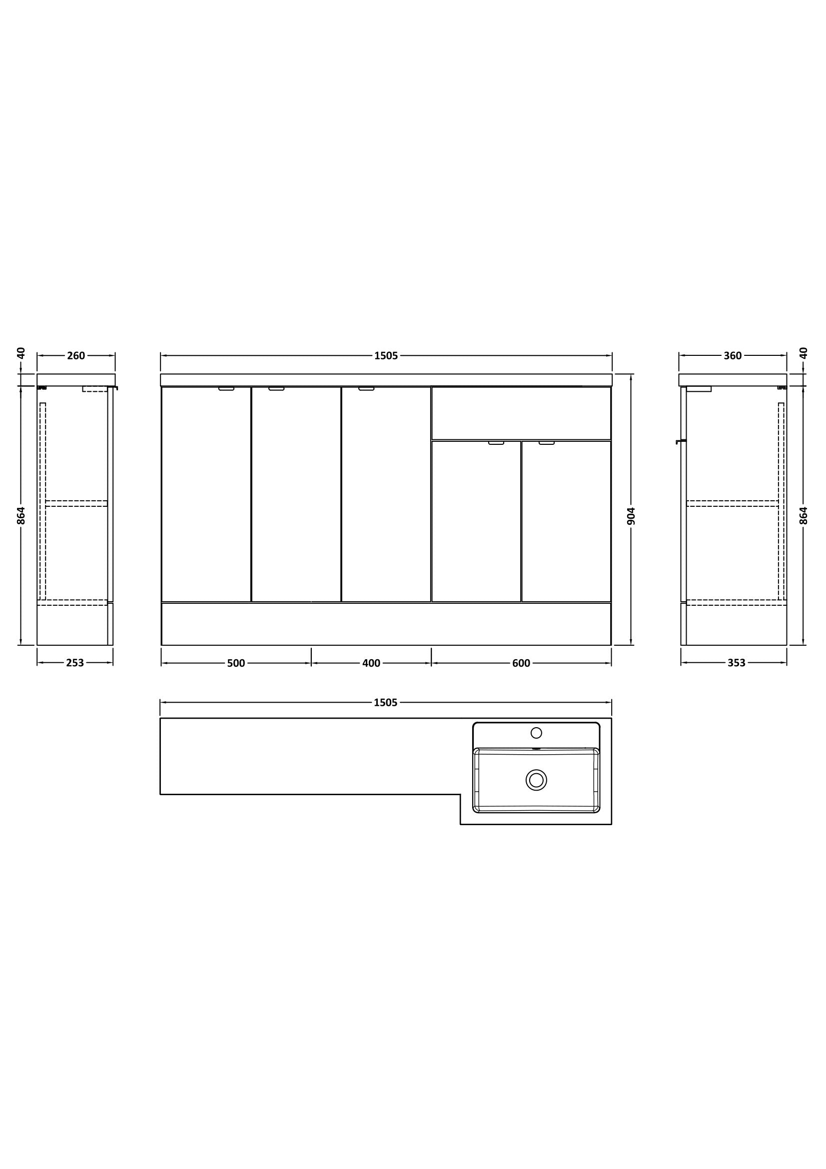 Hudson Reed Fusion 1500mm Gloss White Floor Standing Right Hand Vanity Basin Combination With Handles