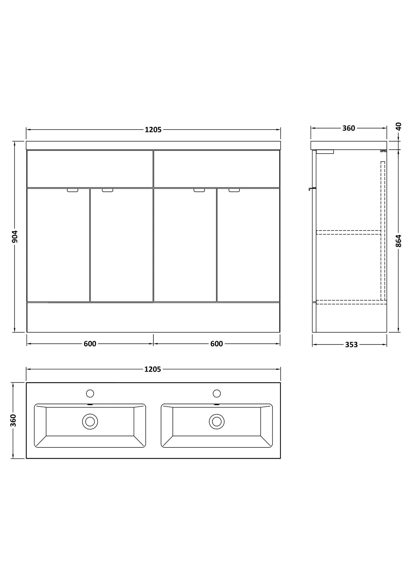 Hudson Reed Fusion 1200mm Pebble Grey 4-Door Floor Standing Vanity with Double Basin Soft Close