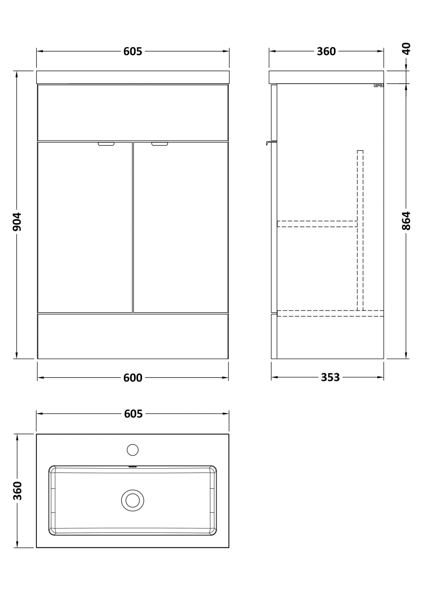 Hudson Reed Fusion 600mm Anthracite Woodgrain Floor Standing 2 Door Vanity Unit with Basin and Handles
