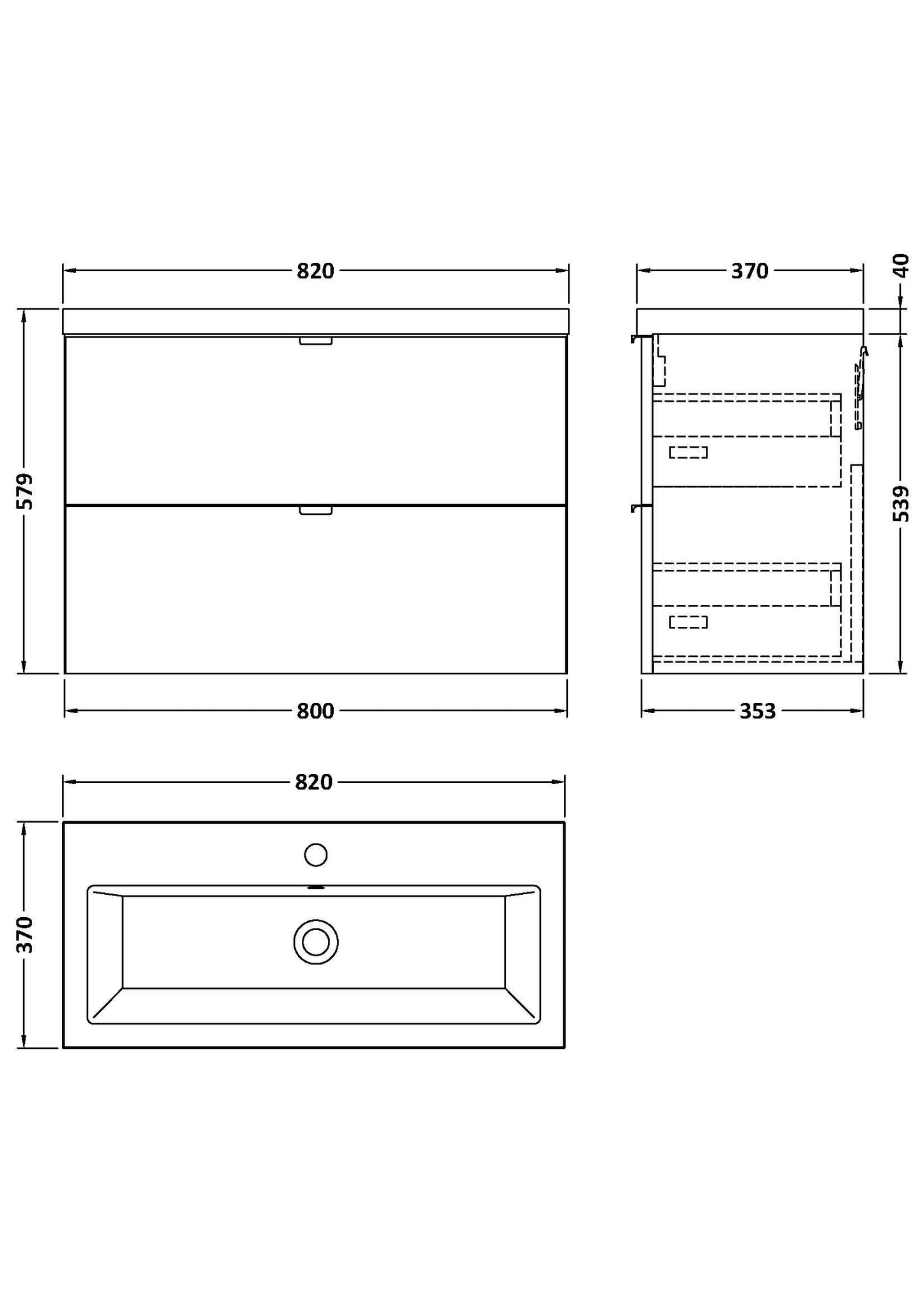 Hudson Reed Fusion 800mm Anthracite Woodgrain Wall Hung 2 Drawer Soft Close Vanity Unit & Basin