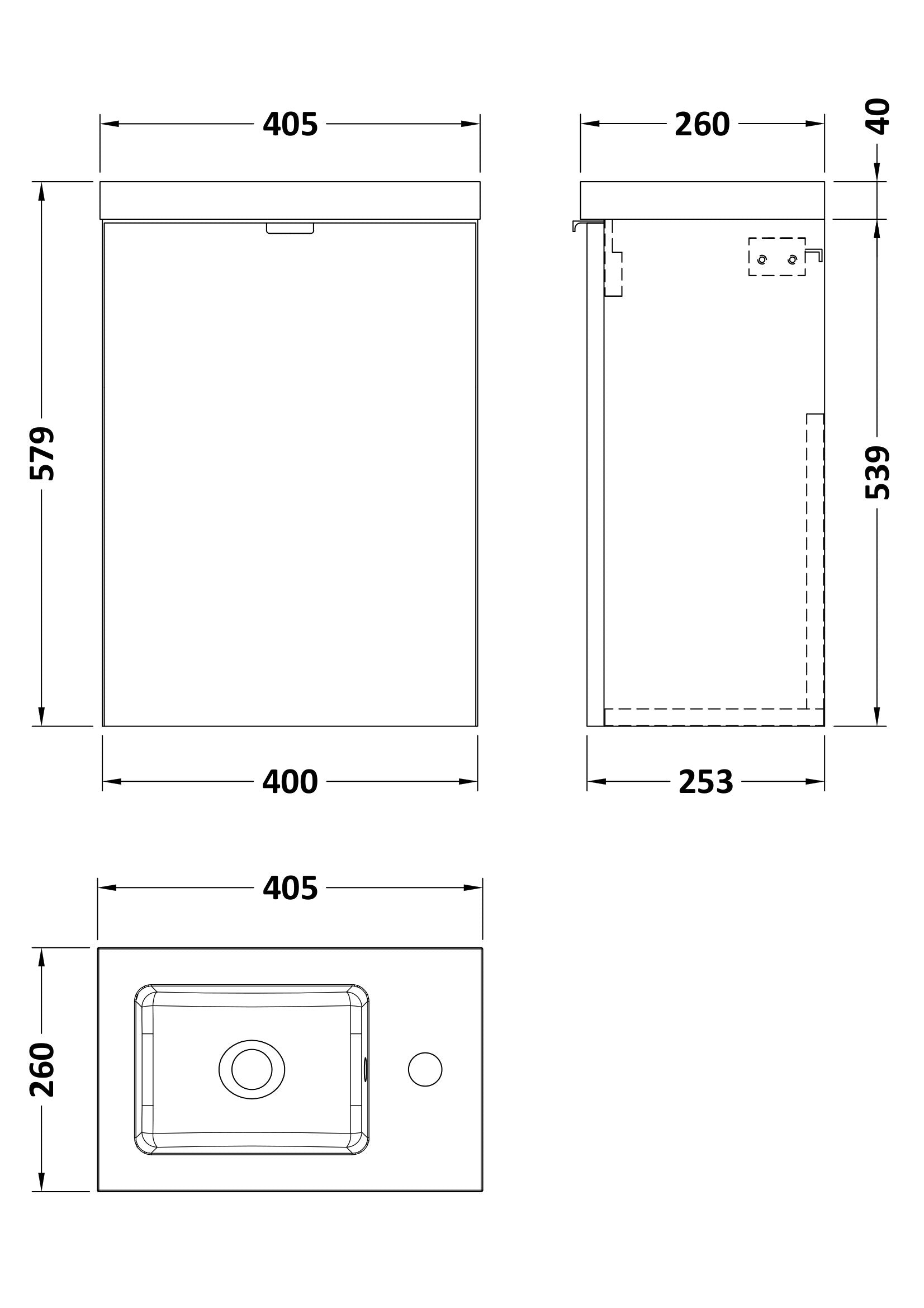 Hudson Reed Fusion 405mm Anthracite Woodgrain Wall Hung 1 Door Vanity Unit & Basin Soft Close Door