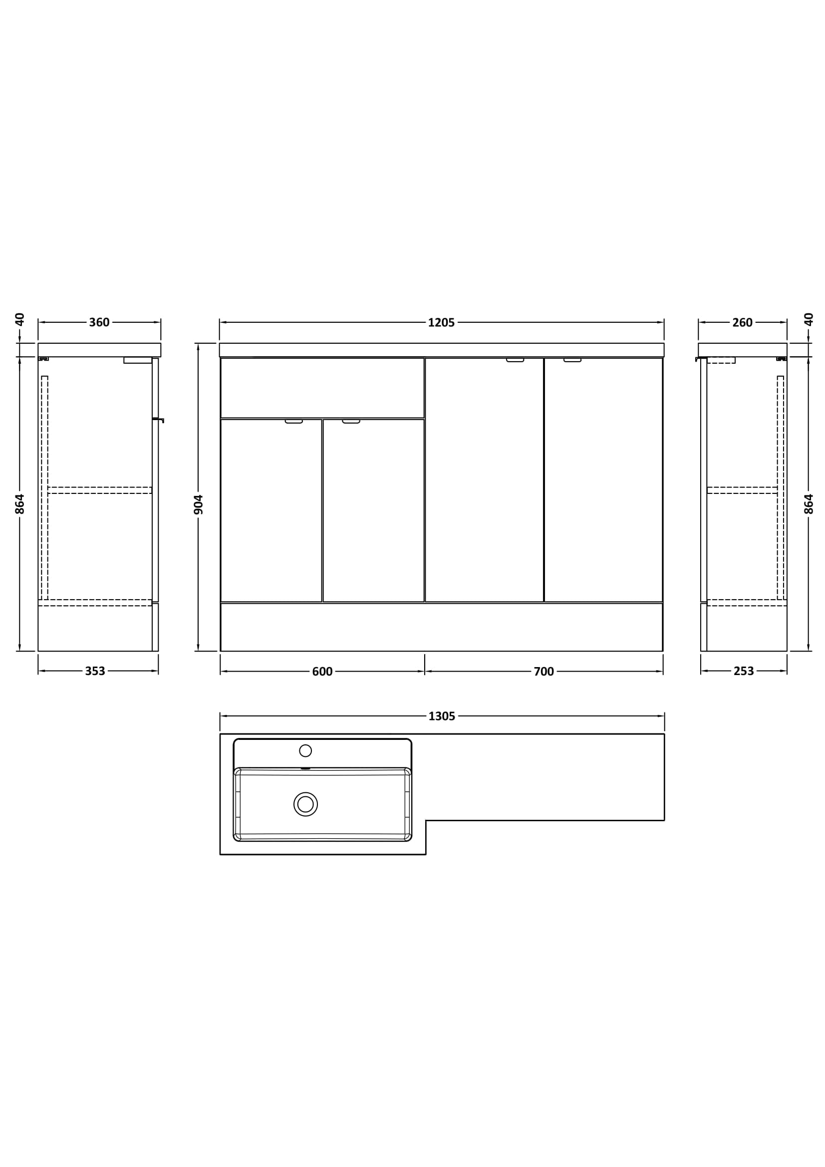 Hudson Reed Fusion 1200mm Left Hand Gloss Grey Floor Standing 4 Door Vanity Basin Combination
