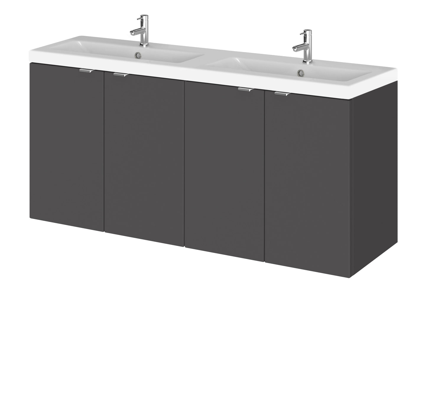 Hudson Reed Fusion 1200mm Gloss Grey Wall Hung 2 Door Vanity Unit with Twin Ceramic Basin
