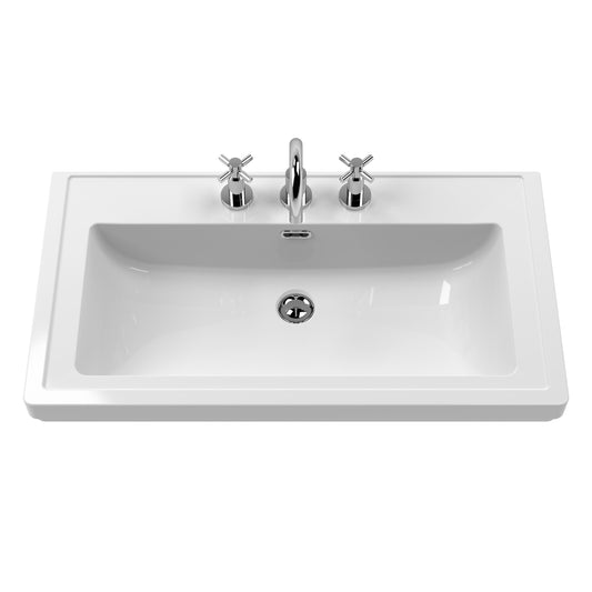 Hudson Reed Lille 830mm Coastal Grey Wall Hung Single Drawer Vanity Unit with 3 Tap Hole Basin
