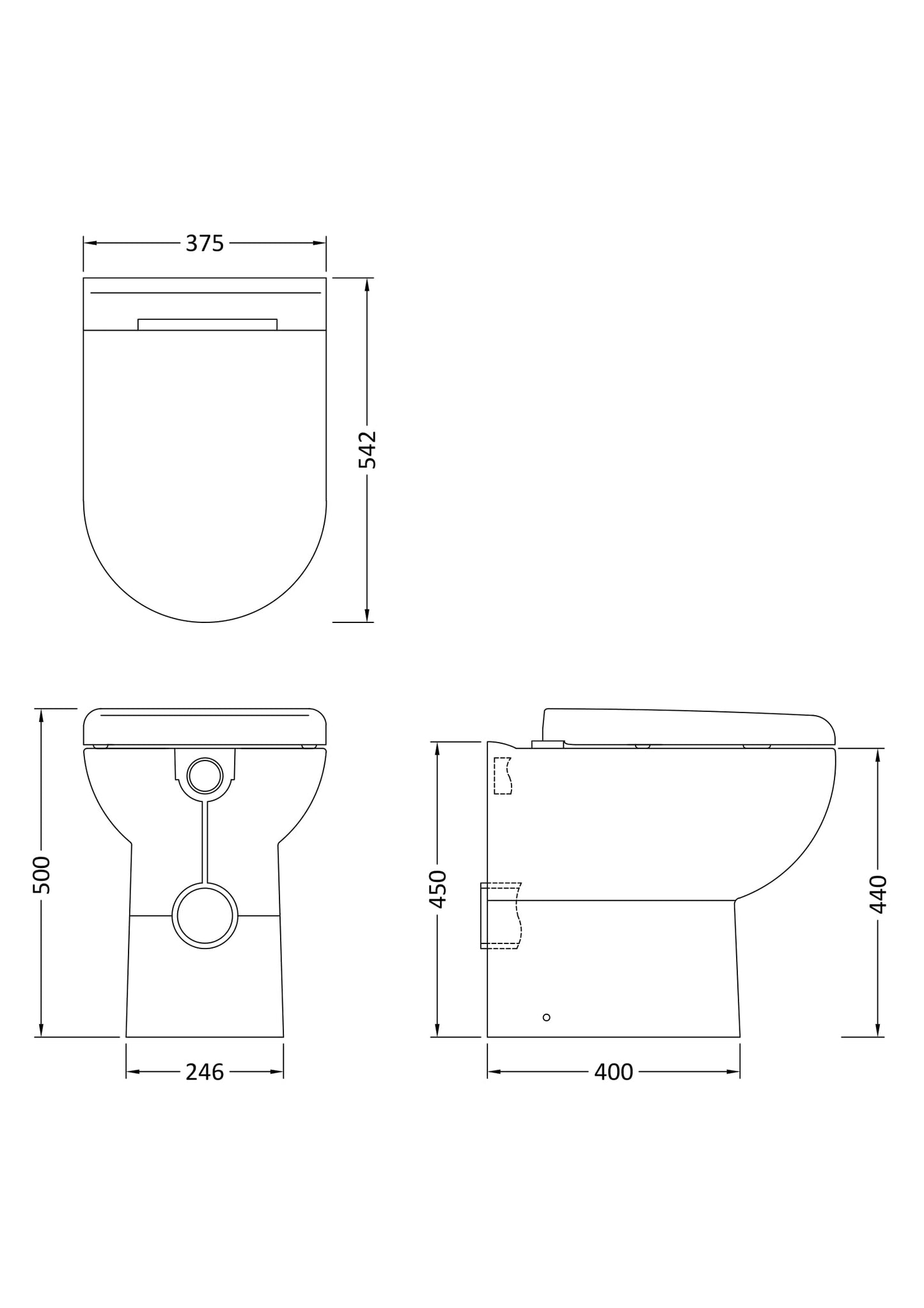 Hudson Reed Back To Wall Comfort Height Round Toilet Pan With Soft Close Seat