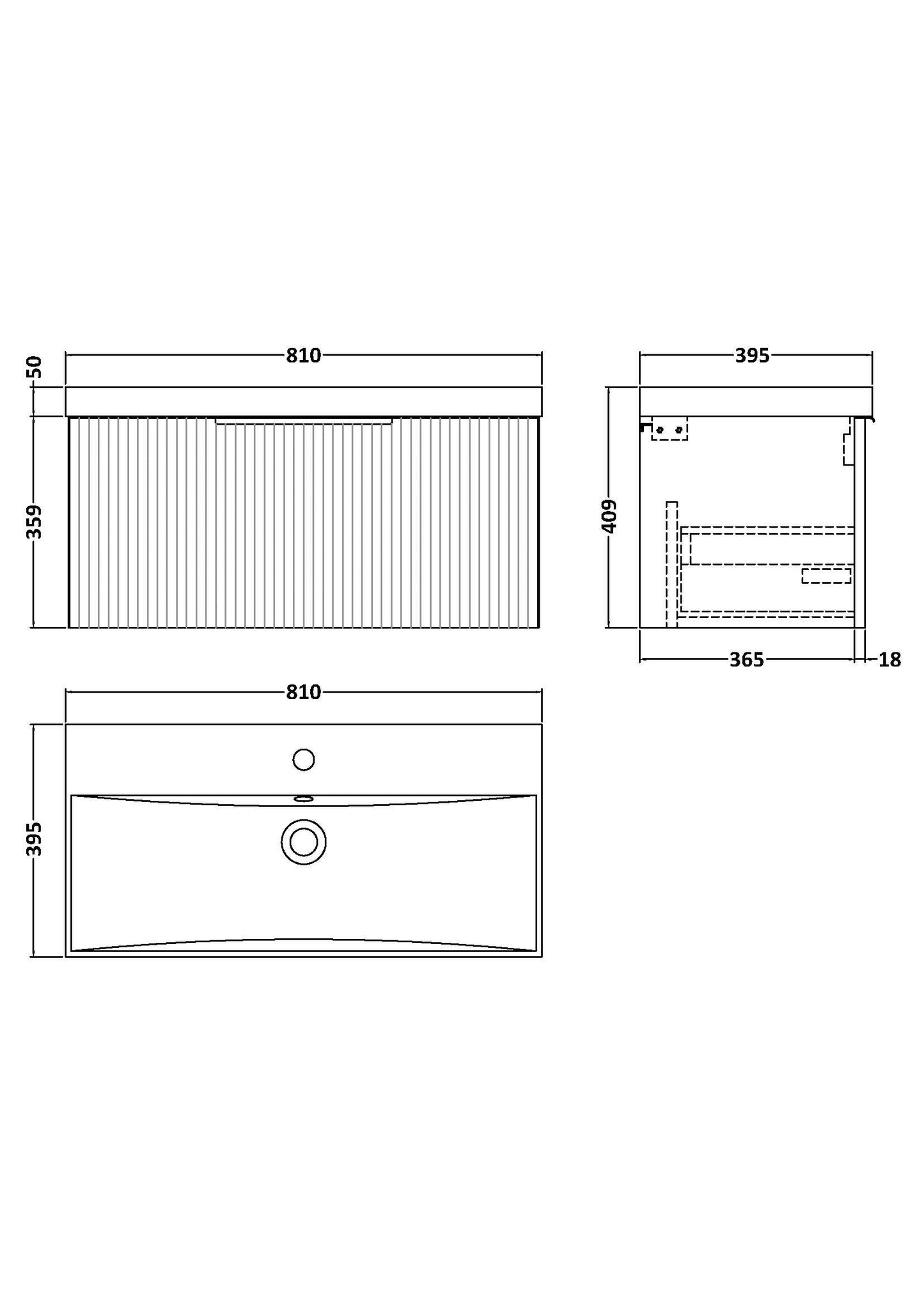 Hudson Reed Fluted 800mm Wall Hung Single Drawer Vanity Unit With Basin